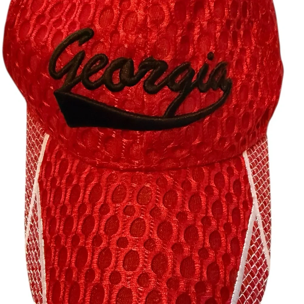 Georgia Red Mesh Baseball Cap with Black Script